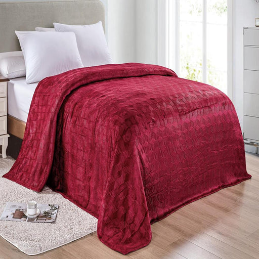 Amrani Bedcover Embossed Blanket, Soft Premium Microplush, Queen, Burgundy - Queen