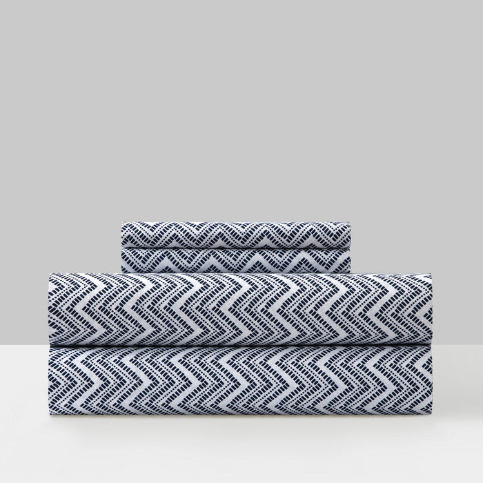 Chic Home Alaina Sheet Set Super Soft Contemporary Striped Chevron Pattern Design - Includes 1 Flat, 1 Fitted Sheet, and 1 Pillowcase - 3 Piece - Twin 66x102", Navy - Navy