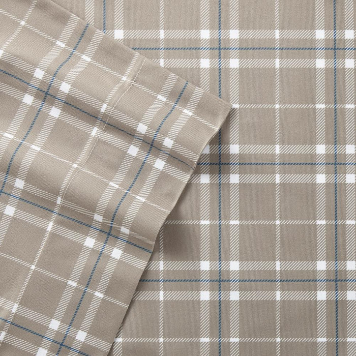 Micro Flannel Printed Deep-Pocket Sheet Set, King, Carlton Plaid Bark - King,Carlton Plaid Bark