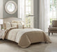Chic Home Ava Comforter Set Color Block Floral Pleated Stitching Print Details Design Bed In A Bag Bedding - Sheets Pillowcases Decorative Pillow Shams Included - 8 Piece - King 106x92", Beige - King
