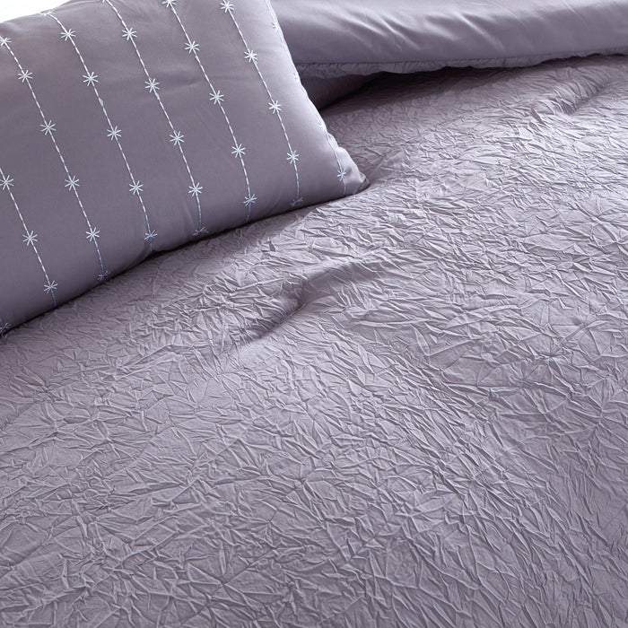 Chic Home Kensley Comforter Set Washed Crinkle Ruffled Flange Border Design Bedding Lavender, Queen - Queen