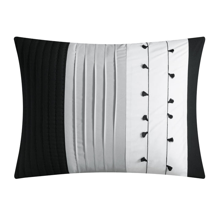 Chic Home Lainy Comforter Set Color Block Pleated Ribbed Embroidered Design Bedding Black, Queen - Queen