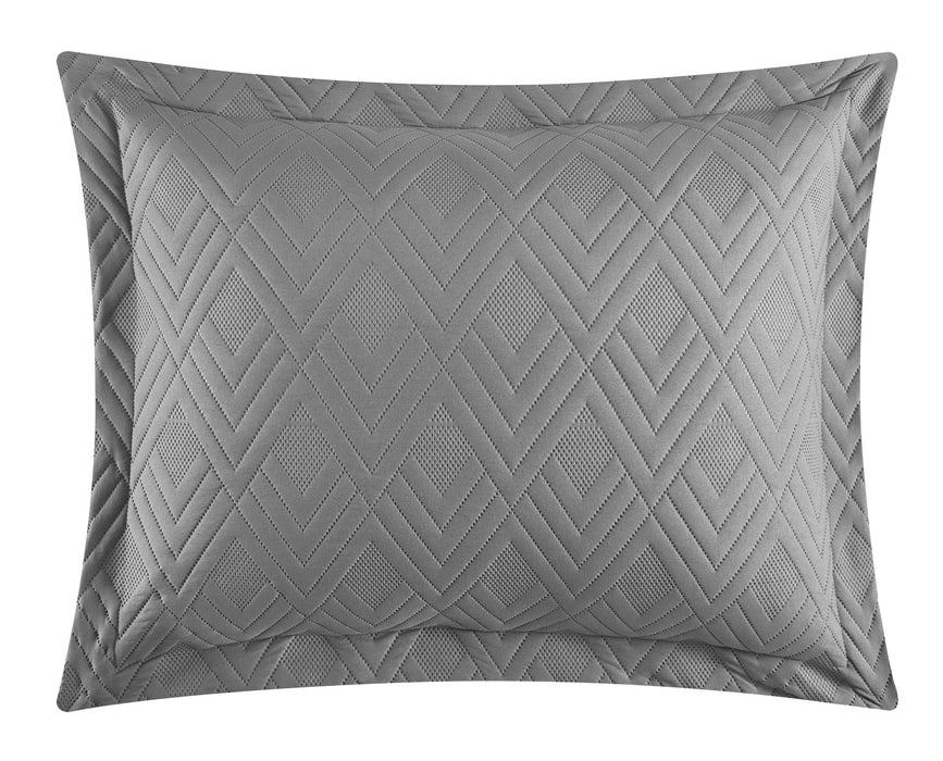 NY&C Home Marling 7 Piece Quilt Set Contemporary Geometric Diamond Pattern Bed In A Bag Bedding - Sheets Pillowcases Pillow Shams Included, King, Grey - King