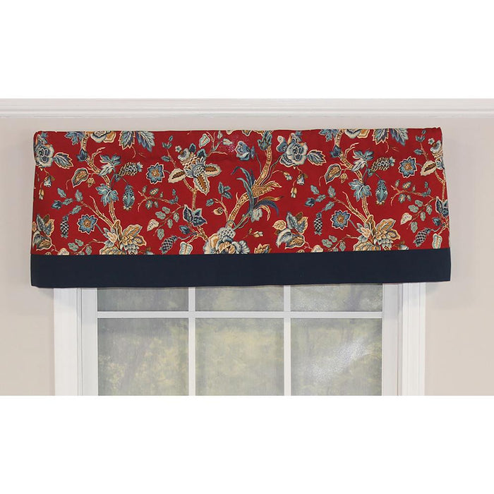 RLF Home Gianna Banded Valance Red. 3" Rod Pocket, Contrast bottom banding. 50"W x 16"L - Red