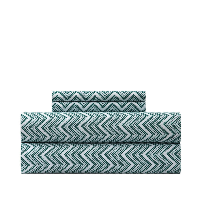 Chic Home Alaina Sheet Set Super Soft Contemporary Striped Chevron Pattern Design - Includes 1 Flat, 1 Fitted Sheet, and 2 Pillowcases - 4 Piece - King 108x102", Green - Green
