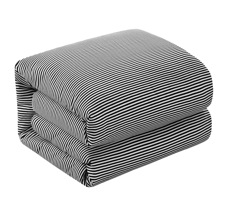 Chic Home Morgan Duvet Cover Set Contemporary Two Tone Striped Pattern Bed In A Bag Bedding - Sheets Pillowcases Pillow Shams Included - 7 Piece - King 104x90", Charcoal - King