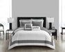 NY&C Home Gibson 9 Piece Comforter Set Striped Hotel Collection Design Bed In A Bag Bedding - Sheets Pillowcases Decorative Pillows Shams Included, Queen, Black - Queen