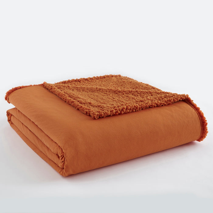 Shavel Micro Flannel High Quality Reversible Solid Patterned Super Soft Sherpa Blanket - Full/Queen 90x90" - Spice - Full/Queen,Spice