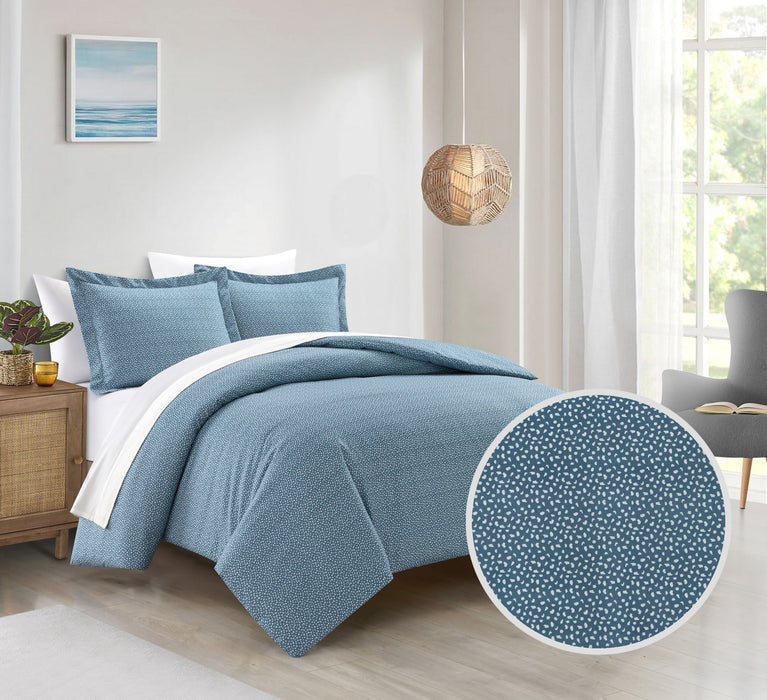 Chic Home Tyson Duvet Cover Set Contemporary Solid Color Shell With White Spots Animal Pattern Print Design Bedding - Pillow Shams Included - 3 Piece - Queen 90x90", Blue - Queen