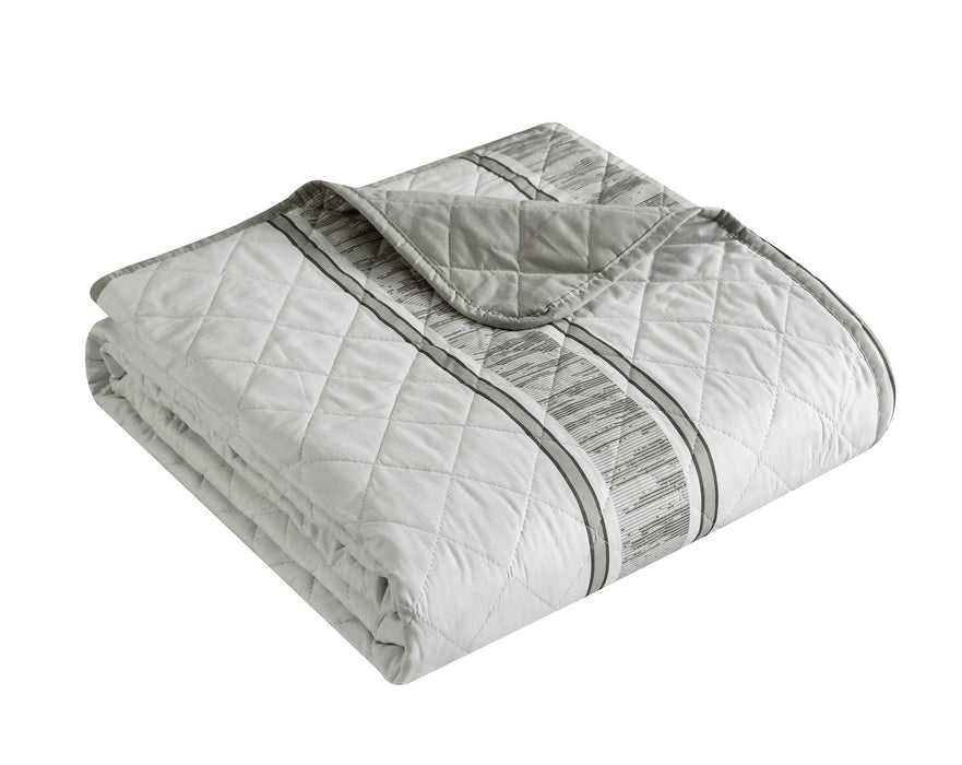 Chic Home Medici Quilt Set Diamond Stitched Striped Print Bed In A Bag - Sheet Set Decorative Pillow Shams Included - 9 Piece - California King 106x90", White/Grey - California King