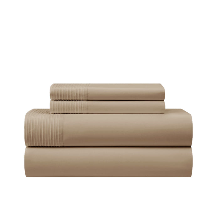 NY&C Home Marsai 3 Piece Sheet Set Super Soft Pleated Flange Solid Color Design – Includes 1 Flat, 1 Fitted Sheet, and 1 Pillowcase, Twin XL, Taupe - Taupe