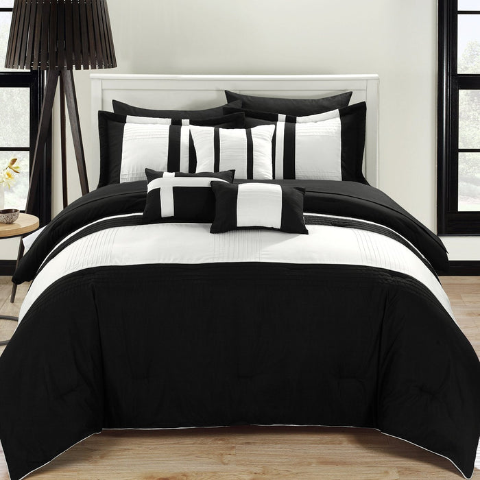 Chic Home Fiesta Color Block 10 Pieces Comforter Bed In A Bag Set - King 104x90, Black - King