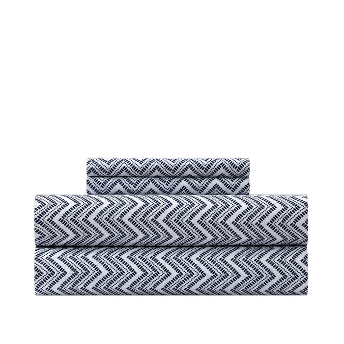 Chic Home Alaina Sheet Set Super Soft Contemporary Striped Chevron Pattern Design - Includes 1 Flat, 1 Fitted Sheet, and 1 Pillowcase - 3 Piece - Twin 66x102", Navy - Navy