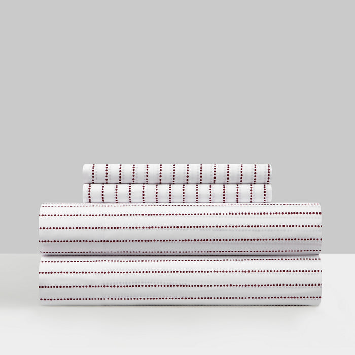 Chic Home Kailey Sheet Set Solid White With Dot Striped Pattern Print Design - Includes 1 Flat, 1 Fitted Sheet, and 1 Pillowcase - 3 Piece - Twin 66x102", Wine Red - Wine Red