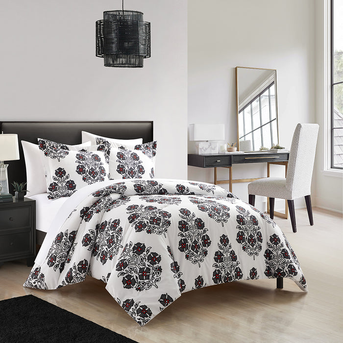 Chic Home Yazmin 5 Piece Duvet Cover Set Large Scale Floral Medallion Print Design Bed In A Bag Bedding Twin Grey - Twin