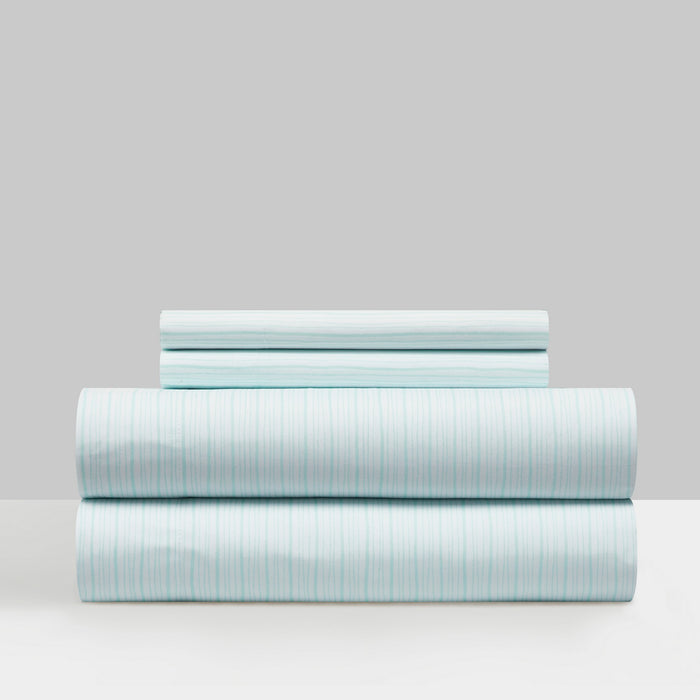 NY&C Home Samara 4 Piece Sheet Set Super Soft Unique Striped Pattern Print Design – Includes 1 Flat, 1 Fitted Sheet, and 2 Pillowcases, King, Light Blue - Light Blue