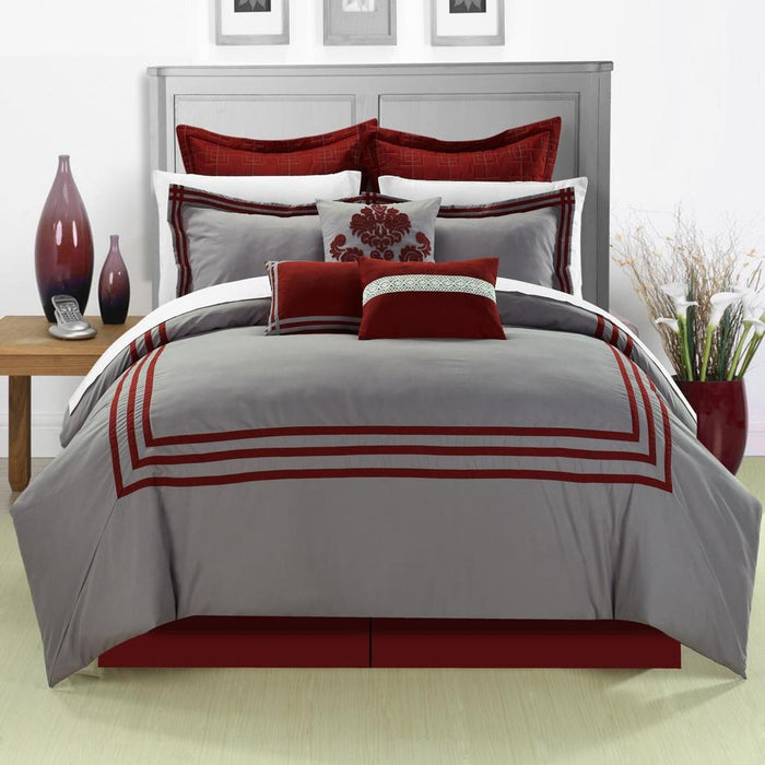 Chic Home Cosmo Red King 8 Piece Embroidered Comforter Bed In A Bag Set