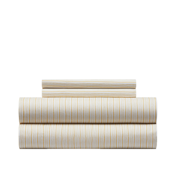 NY&C Home Samara 4 Piece Sheet Set Super Soft Unique Striped Pattern Print Design – Includes 1 Flat, 1 Fitted Sheet, and 2 Pillowcases,King , Yellow - Yellow