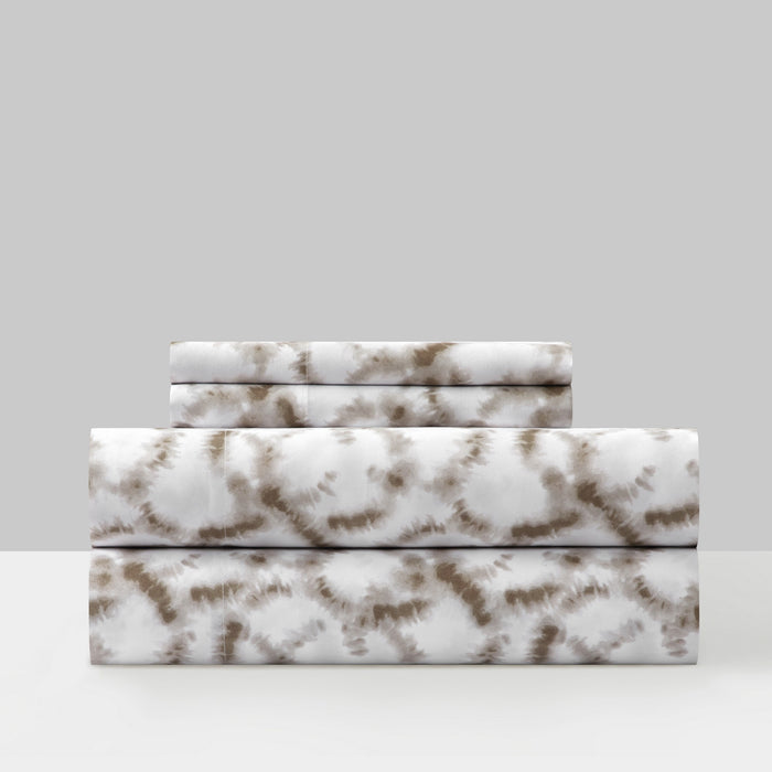 Chic Home Amira Sheet Set Watercolor Overlapping Rings Pattern Print Design - Includes 1 Flat, 1 Fitted Sheet, and 1 Pillowcase - 3 Piece - Twin 66x102", Taupe - Taupe