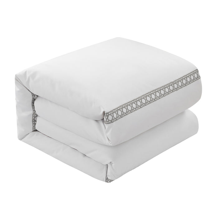 Chic Home Lewiston 7 Piece Cotton Blend Duvet Cover 1500 Thread Count Set Solid White With Embroidered Details Bed In A Bag Queen Grey - Queen