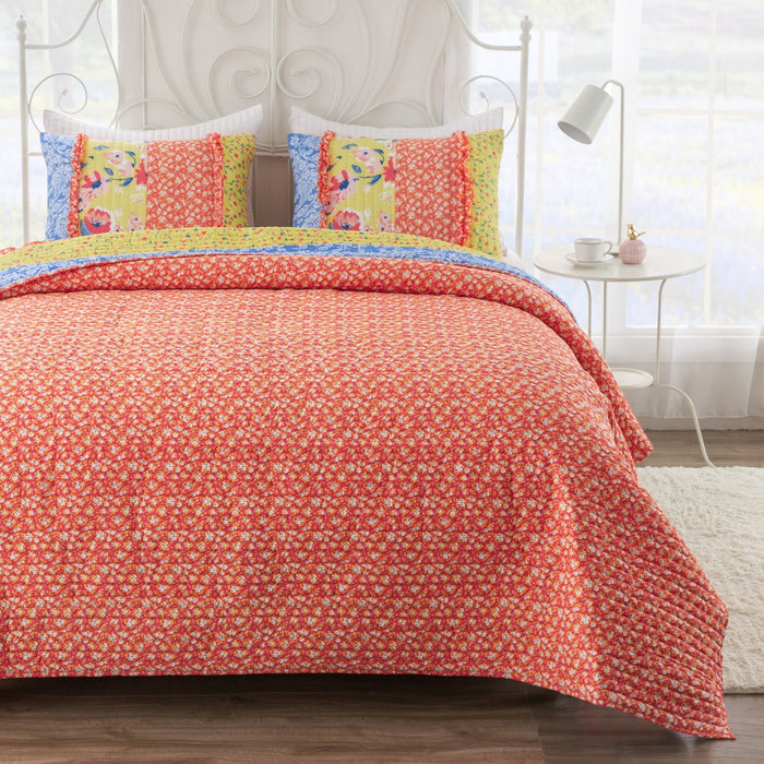 Greenland Home Skylar Ruffle-Embellished Quilt and Pillow Sham Set - 3-Piece - King/Cal King 105x95", Calico - King/Cal King