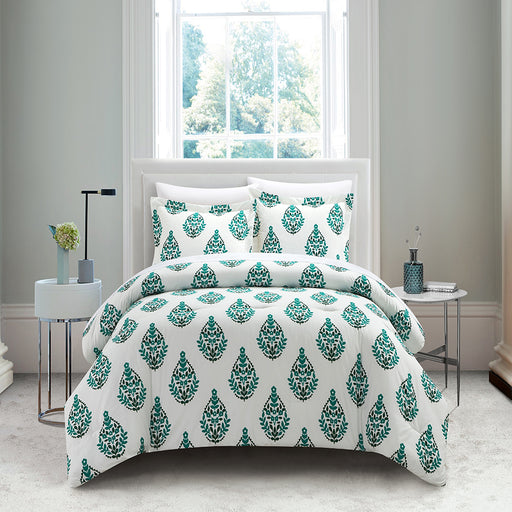 Chic Home Amelia 7 Piece Duvet Cover Set Floral Medallion Print Design Bed In A Bag Bedding with Zipper Closure Green