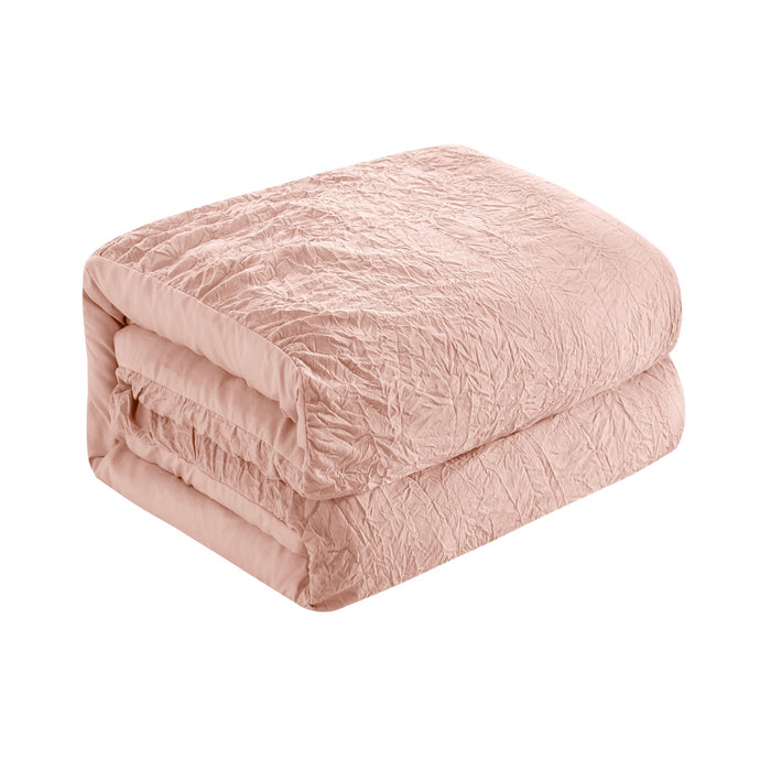 Chic Home Ashford Quilt Set Crinkle Crush Ruffled Drop Design Bedding - Pillow Shams Included - 3 Piece - Queen 80x60", Blush - Queen