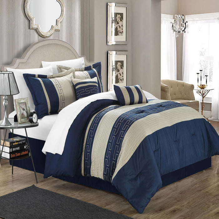Chic Home Carlton Comforter Set - King 104x90, Navy - King