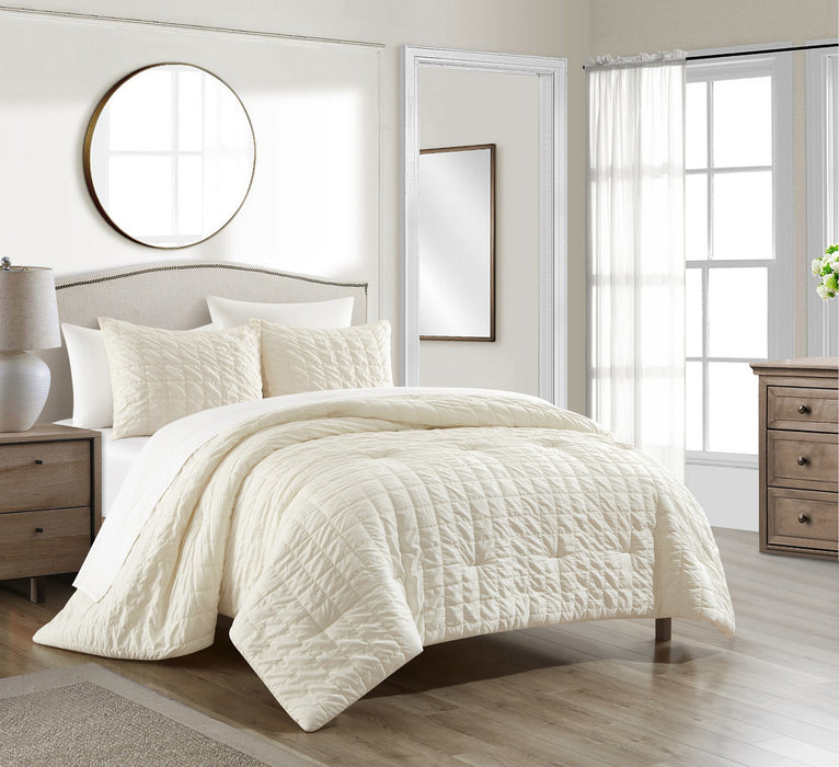 Chic Home Jessa Comforter Set Washed Garment Technique Geometric Square Tile Pattern Bedding - Pillow Shams Included - 3 Piece - King 104x92", Beige - King