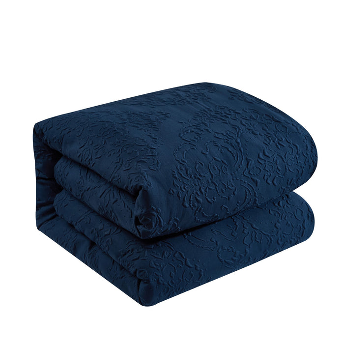 Chic Home Mayflower Comforter Set Embossed Medallion Scroll Pattern Design Bed In A Bag Navy, King - King