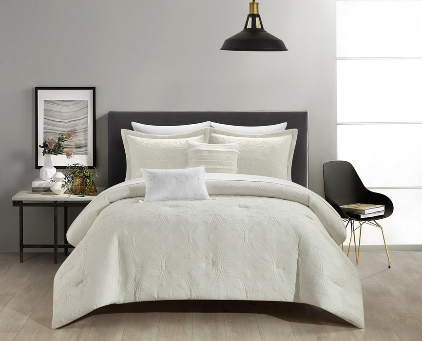 NY&C Home Artista 5 Piece Cotton Blend Comforter Set Jacquard Geometric Pattern Design Bedding - Decorative Pillows Shams Included, King, Beige - King