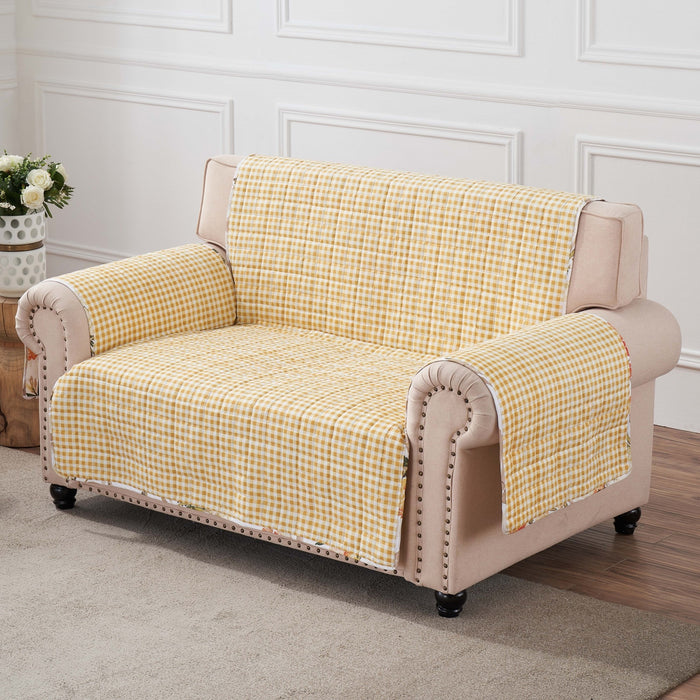 Greenland Home Somerset Quilted Reversible Furniture Cover, Loveseat, 103 W x76 L, Gold - Loveseat - 103" x 76"