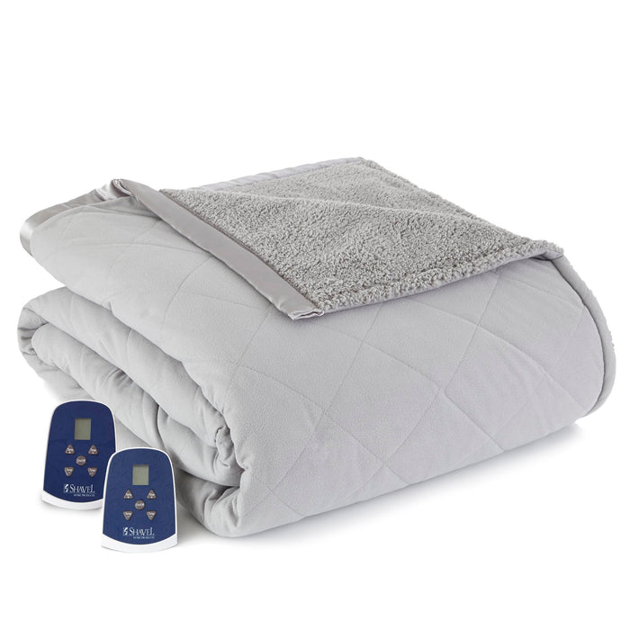 Shavel Micro Flannel Heating Technology Luxuriously Soft Solid Sherpa Electric Blanket - Twin 62x84" - Greystone - Twin,Greystone