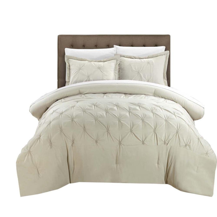 Chic Home Veronica Nica Pleat Pintuck 3 Pieces Duvet Cover Set - Queen 90x90, Beige - Queen