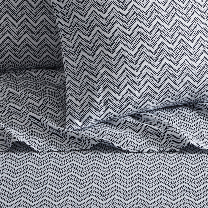 Chic Home Alaina Sheet Set Super Soft Contemporary Striped Chevron Pattern Design - Includes 1 Flat, 1 Fitted Sheet, and 1 Pillowcase - 3 Piece - Twin 66x102", Navy - Navy