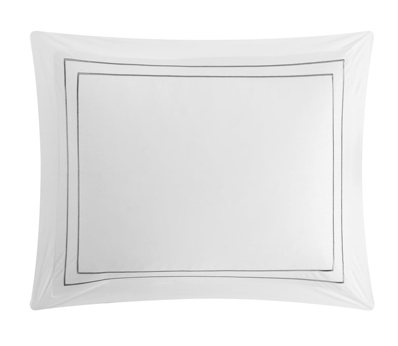 Chic Home Santorini Cotton Comforter Set Solid White With Dual Stripe Embroidered Border Hotel Collection Bedding - Includes Decorative Pillow Shams - 4 Piece - King 106x96, Grey - King