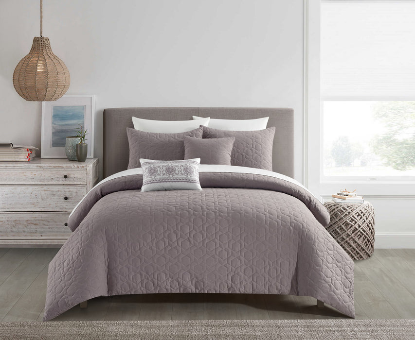 NY&C Home Davina 9 Piece Comforter Set Geometric Hexagonal Pattern Design Bed In A Bag Bedding - Sheets Pillowcases Decorative Pillows Shams Included, King, Lavender - King