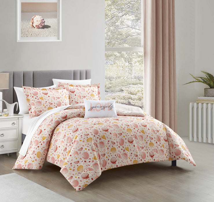 NY&C Home Sumba 4 Piece Comforter Set Beach Themed Clams Conches Shells Print Bedding - Decorative Pillows Shams Included, Queen - Queen