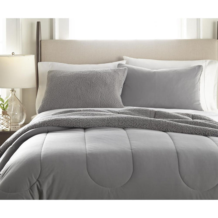 Micro Flannel Reverse to Sherpa Comforter Set, Twin, Greystone - Twin,Greystone