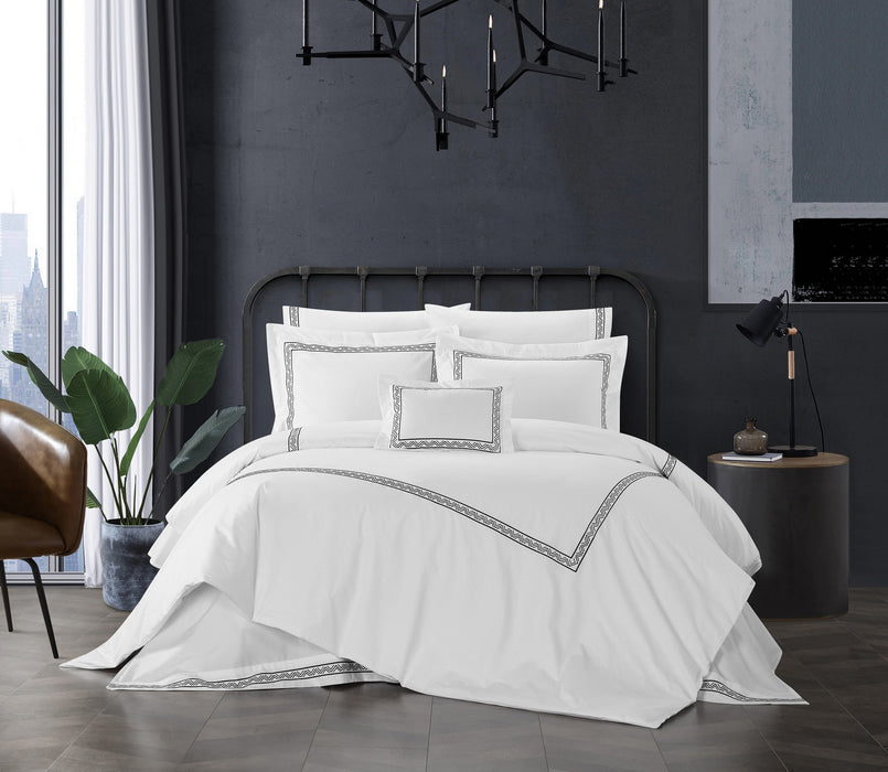Chic Home Crete Cotton Comforter Set Solid White With Dual Stripe Embroidered Border Zig-Zag Details Hotel Collection Bedding - Includes Decorative Pillow Shams - 4 Piece - King 106x96, Black - King