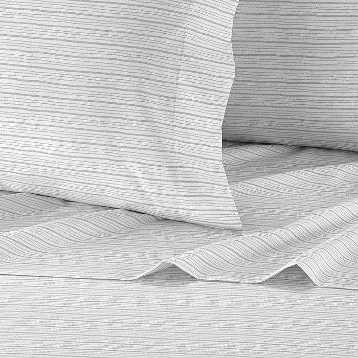 NY&C Home Samara 4 Piece Sheet Set Super Soft Unique Striped Pattern Print Design – Includes 1 Flat, 1 Fitted Sheet, and 2 Pillowcases, King, Grey - Gray