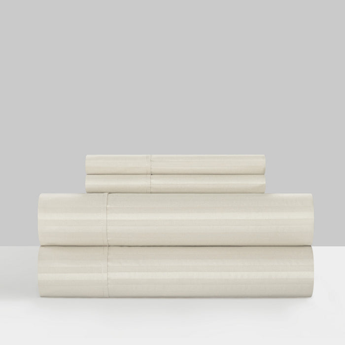 Chic Home Siena Sheet Set Solid Color Striped Pattern Technique - Includes 1 Flat, 1 Fitted Sheet, and 2 Pillowcases - 4 Piece - Queen 90x102", Beige - Queen