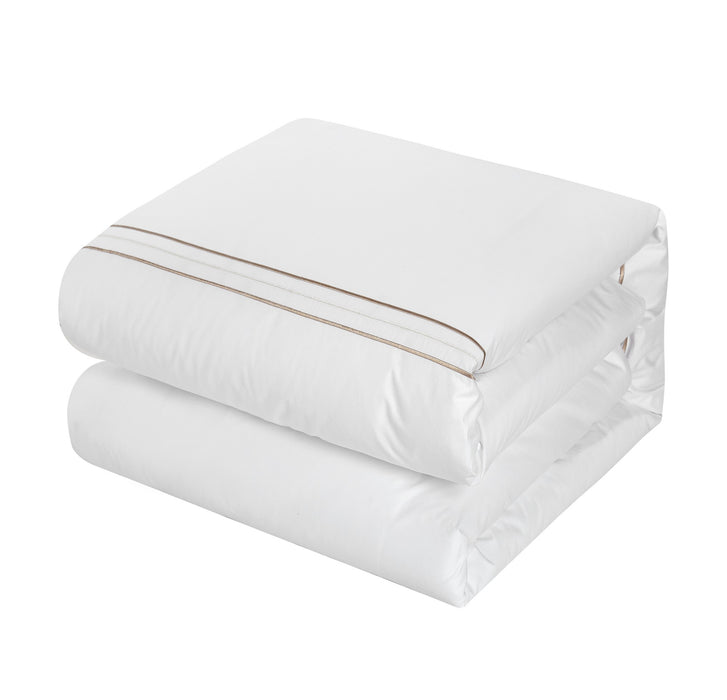 Chic Home Alexander Cotton Duvet Cover Set With Dual Stripe Embroidered Hotel Collection Bed In A Bag Bedding - Includes Sheets Pillowcases Pillow Shams - 7 Piece - Queen 92x96, Beige - Queen