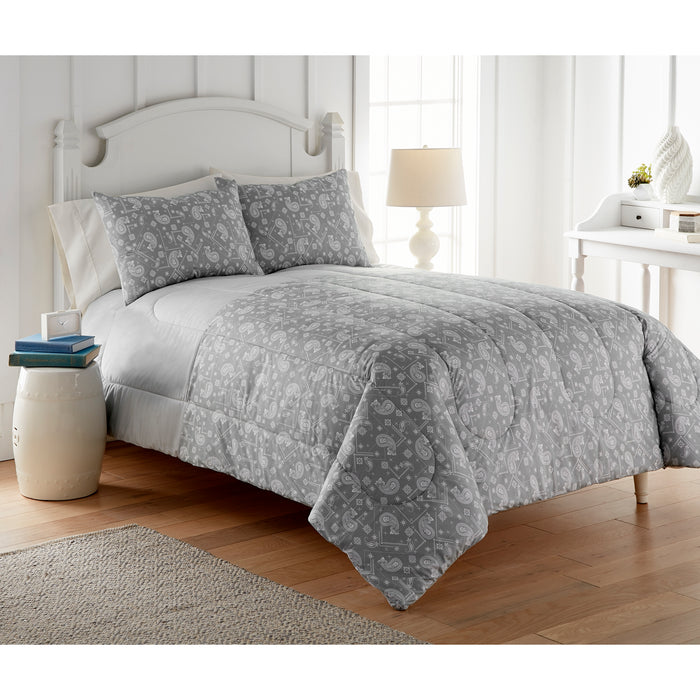 Micro Flannel 6 in 1 Comforter Set, King, Gray Paisley - King,Gray Paisley