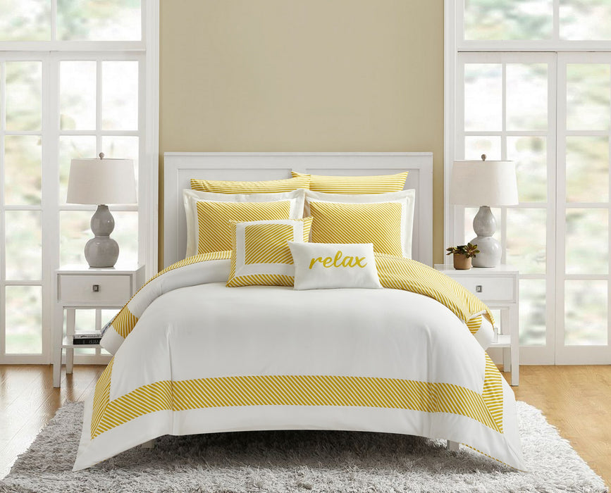NY&C Home Gibson 9 Piece Comforter Set Striped Hotel Collection Design Bed In A Bag Bedding - Sheets Pillowcases Decorative Pillows Shams Included, King, Yellow - King