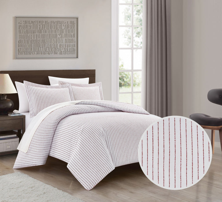 Chic Home Wesley Duvet Cover Set Contemporary Solid White With Dot Striped Pattern Print Design Bedding - Pillow Shams Included - 3 Piece - Queen 90x90", Wine Red - Queen