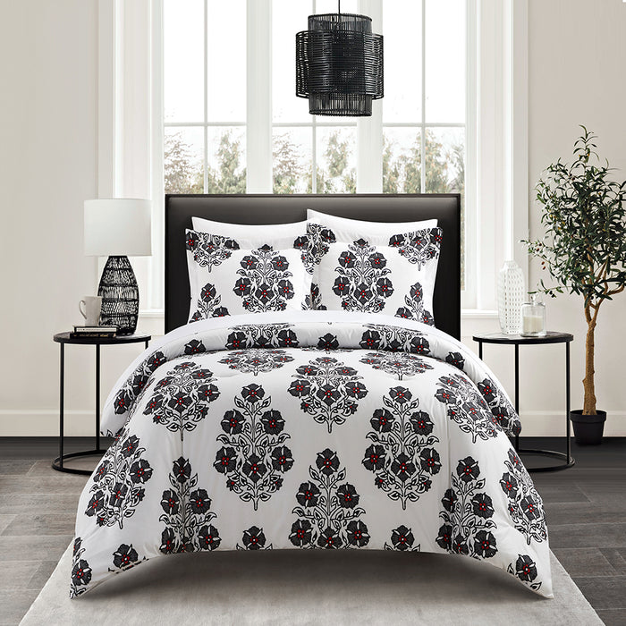 Chic Home Yazmin 7 Piece Duvet Cover Set Large Scale Floral Medallion Print Design Bed In A Bag Bedding King Grey - King