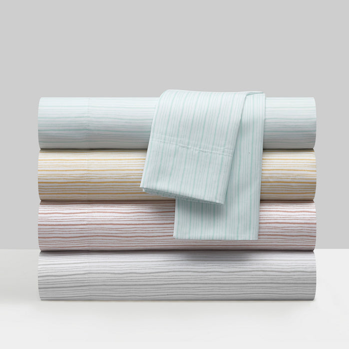 NY&C Home Samara 3 Piece Sheet Set Super Soft Unique Striped Pattern Print Design – Includes 1 Flat, 1 Fitted Sheet, and 1 Pillowcase, Twin XL, Light Blue - Light Blue