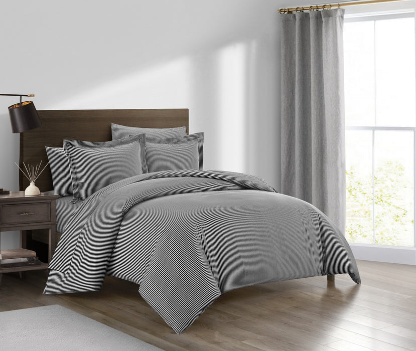 Chic Home Morgan Duvet Cover Set Contemporary Two Tone Striped Pattern Bed In A Bag Bedding - Sheets Pillowcases Pillow Shams Included - 7 Piece - King 104x90", Charcoal - King