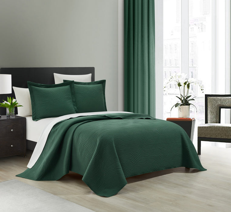 NY&C Home Teague 3 Piece Quilt Set Contemporary Organic Wave Pattern Bedding - Pillow Shams Included, King, Green - King